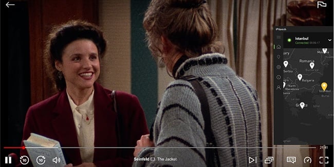 Screenshot showing Seinfeld straeming on Netflix Turkey using IPVanish