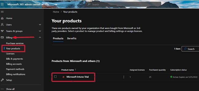 Microsoft 365 Admin Center screenshot