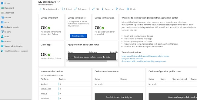 Microsoft Intune dashboard screenshot