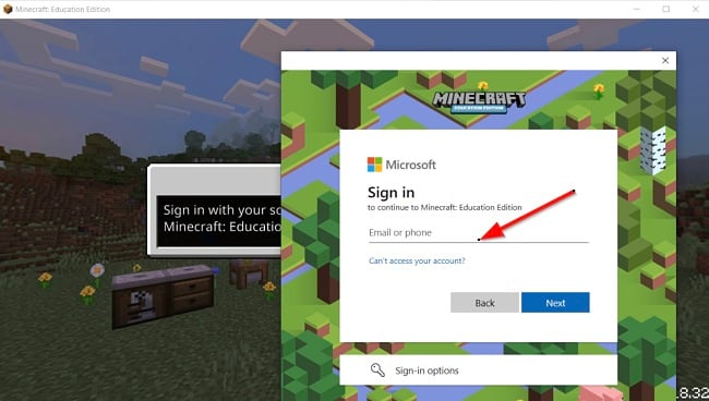 Minecraft Édition Éducationsign in form screenshot