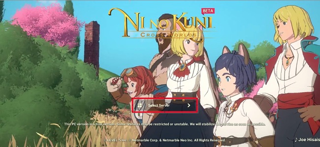 Captura de pantalla de la página de bienvenida de Ni no Kuni: Cross Worlds
