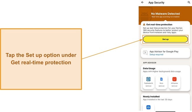 Setting up real-time protection in Norton for Android