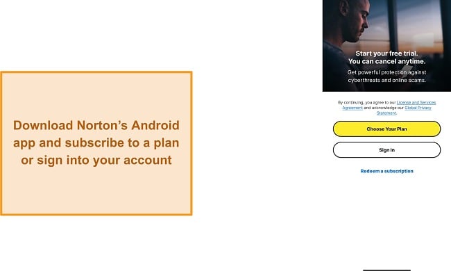 Starting up Norton on Android