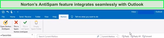 Screenshot of Norton Antivirus Email Scan integration with Outlook