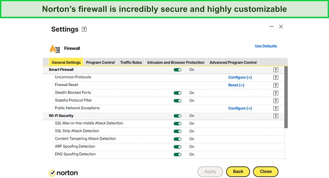 Screenshot of Norton's firewall settings