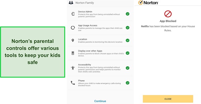 Screenshot of Norton's parental control tools
