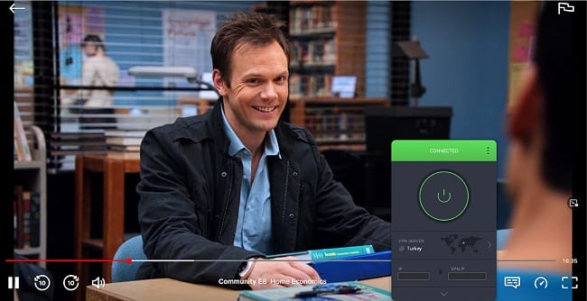 Screenshot showing Community streaming on Netflix Turkey with Private Internet Access