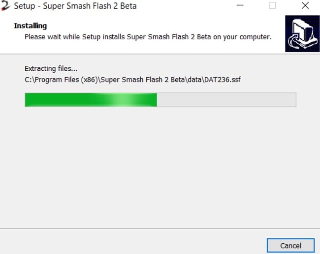 Capture d'écran de l'installation de Super Smash Flash 2