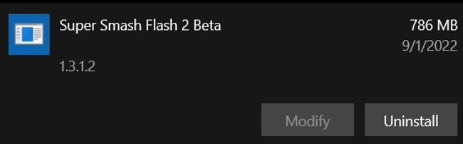 Capture d'écran de désinstallation de Super Smash Flash 2
