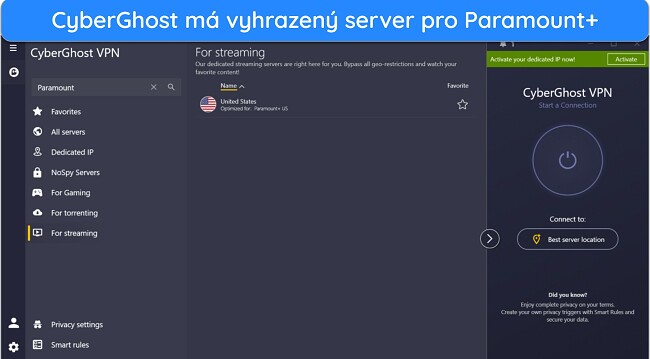 Jak sledovat Paramount+ s CyberGhost Dedicated Streaming Servers