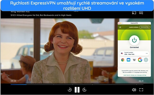 Obrazovka s aplikacemi Paramount+ a ExpressVPN na mobilu, streamující 'Proč ženy zabíjejí'