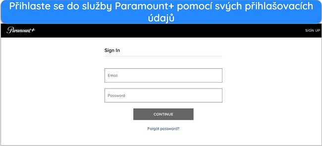 Stránka pro přihlášení k Paramount Plus – jak sledovat Paramount Plus odkudkoliv
