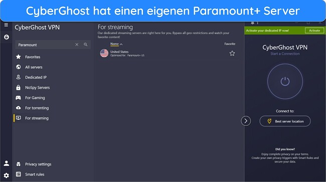 Anleitung zum Ansehen von Parmount+ mit CyberGhost Dedicated Streaming Servern