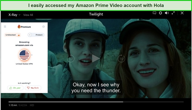 Screenshot of Hola unblocking Amazon Prime Video