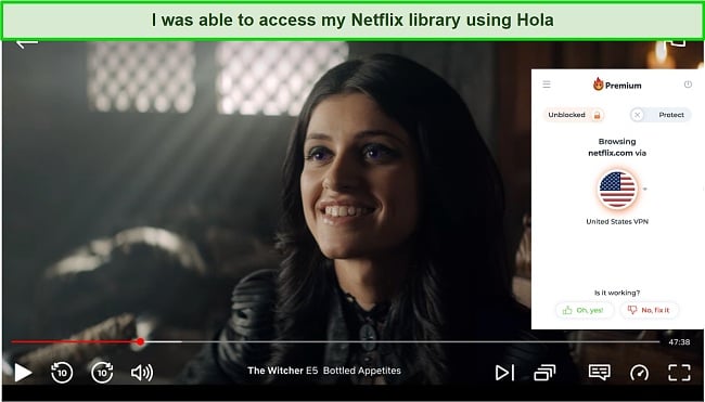 A screenshot of Hola working with Netflix