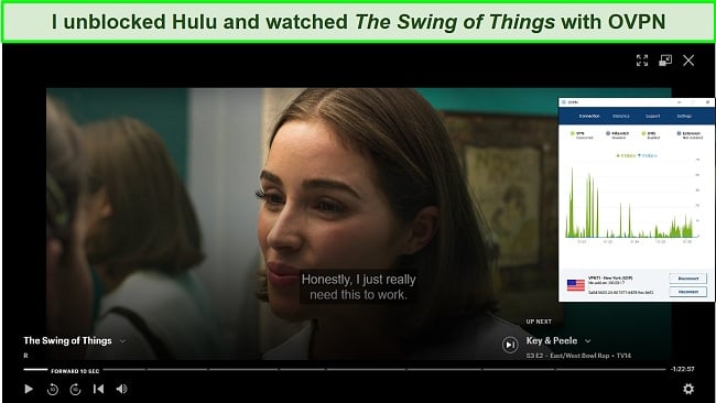 Screenshot of OVPN unblocking Hulu