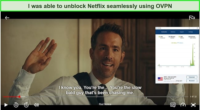 Screenshot of OVPN unblocking US Netflix