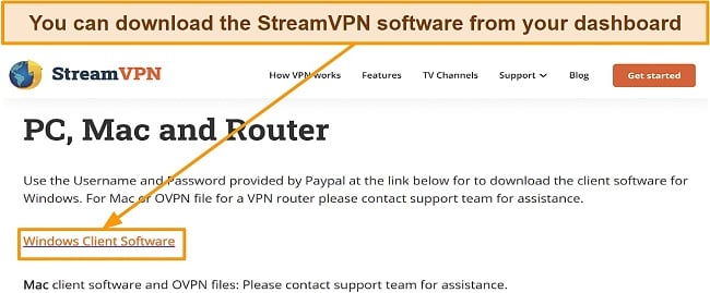 Screenshot of StreamVPN account dashboard