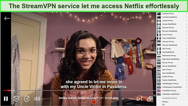 Screenshot of StreamVPN unblocking Netflix