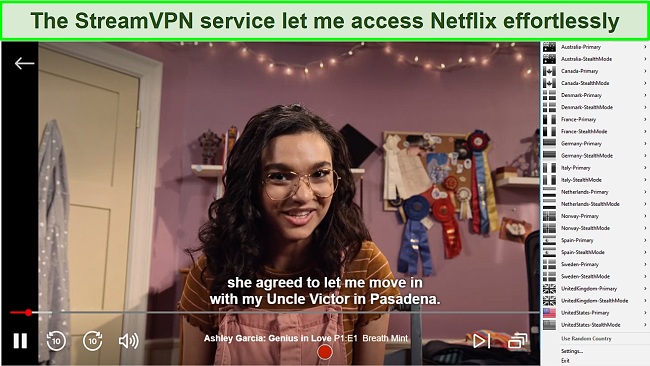 Screenshot of StreamVPN unblocking Netflix