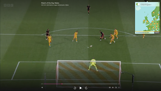 TunnelBear VPN werkt met BBC iPlayer Wedstrijd van de dag Screenshot