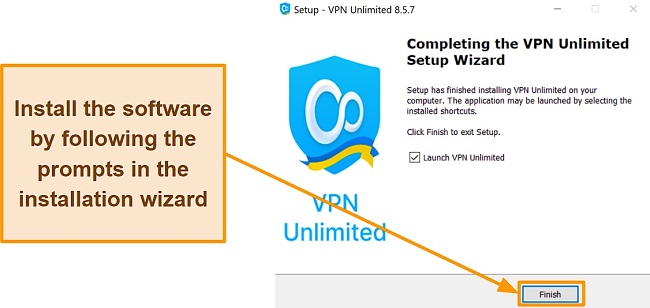 Screenshot of the installation process for VPN Unlimited using the setup wizard