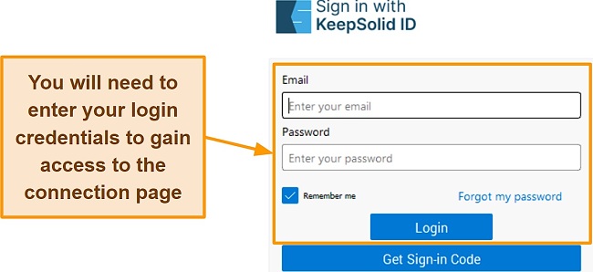 Screenshot of the VPN Unlimited login page