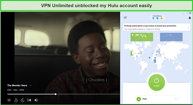 Screenshot of streaming Hulu with an VPN Unlimited server