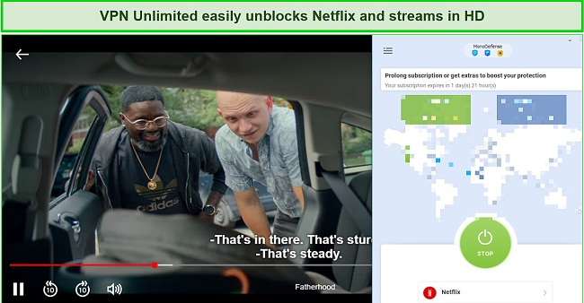 Screenshot of streaming Netflix with VPN unlimited