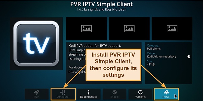 Screenshot of PVR IPTV Simple Client on Kodi