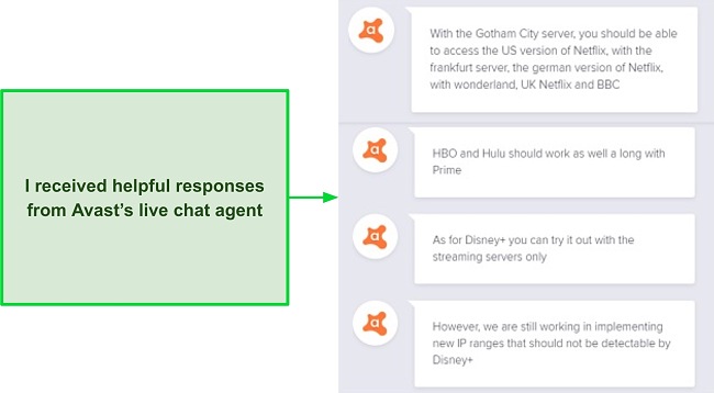 Screenshot of Avast's 24/7 live chat