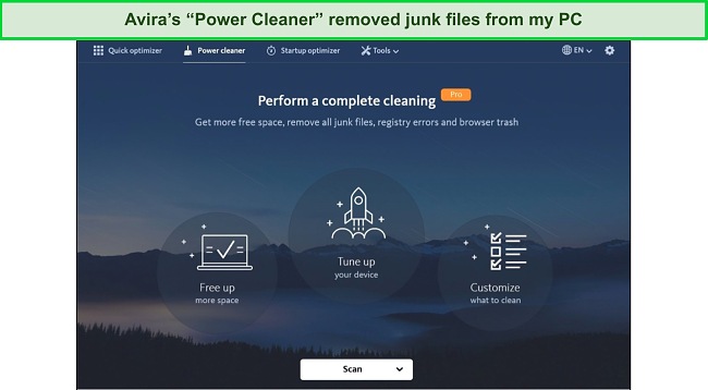 Screenshot of Avira's Power Cleaner tool dashboard