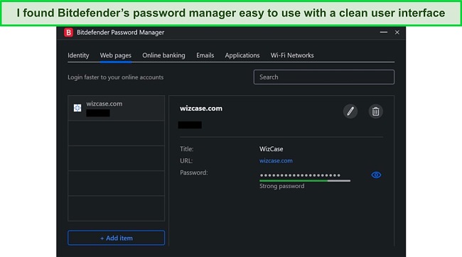 Screenshot of Bitdefender password manager's dashboard