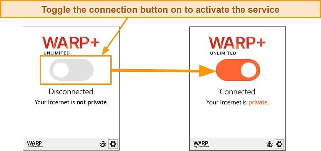 Screenshot of WARP's app interface