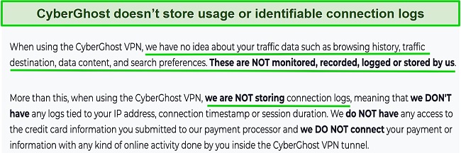Screenshot of CyberGhost VPN's privacy policy
