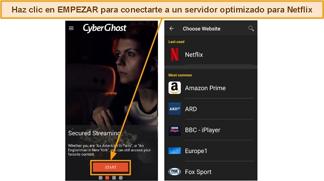 Pantalla de inicio ampliada de CyberGhost en la aplicación de Windows