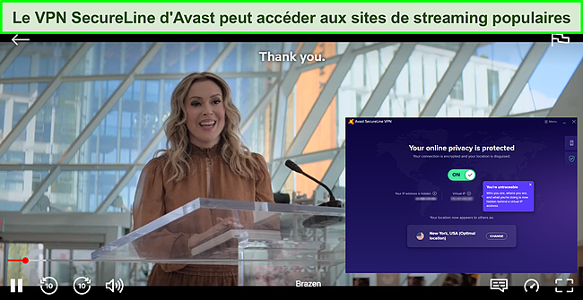 Capture d'écran d'Avast débloquant Netflix, HBO Max, Hulu, Disney+, ESPN et BBC iPlayer.