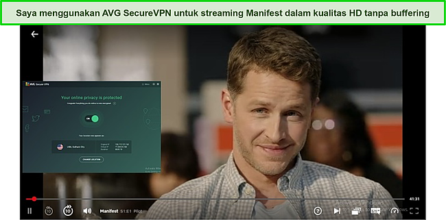 Cuplikan layar AVG SecureVPN membuka blokir Netflix.