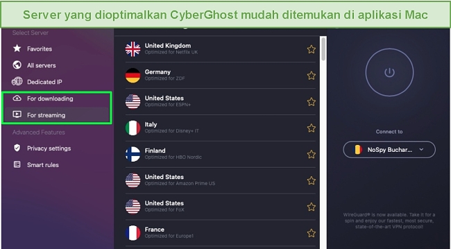 CyberGhost memperluas layar beranda di Mac