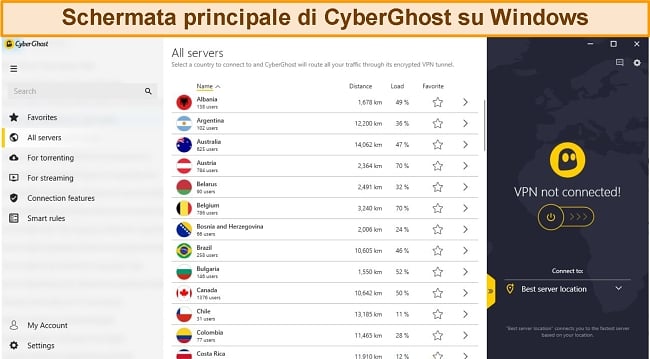 CyberGhost ha ampliato la schermata iniziale sull'app di Windows