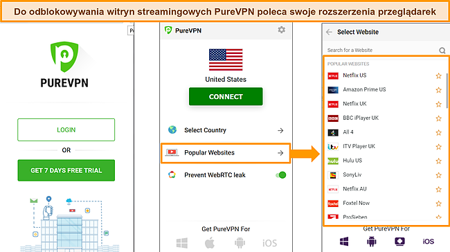 Zrzut ekranu rozszerzenia przeglądarki PureVPN jest bardzo łatwy w użyciu, dzięki czemu możesz natychmiast się połączyć.