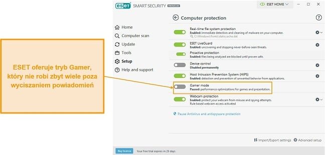 Funkcja trybu gracza ESET