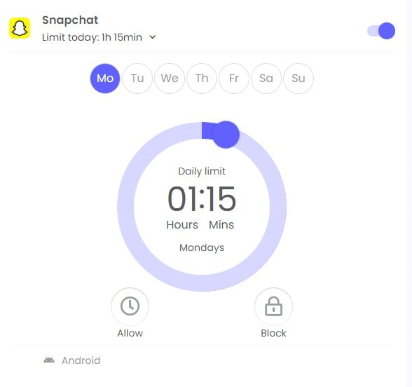 Reguły czasu Qustodio Snapchat