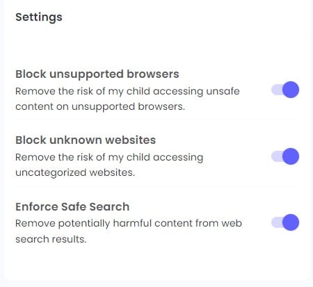 Qustodio web filter settings