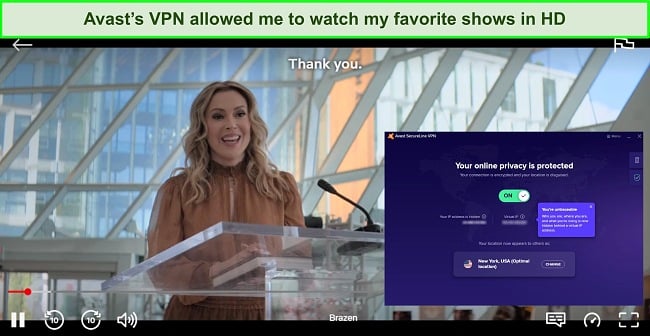 Screenshot of Avast accessing popular streaming platforms