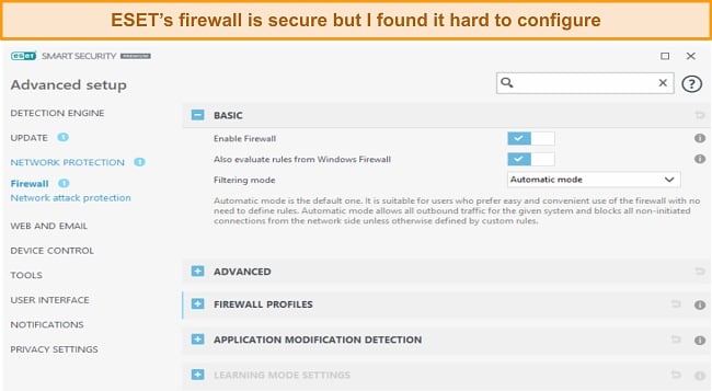 ESET’s firewall provides good security but is harder to configure