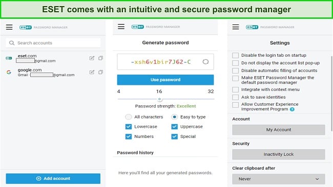 ESET's password manager interface
