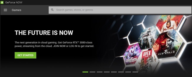 Captura de pantalla de inicio de GeForce NOW