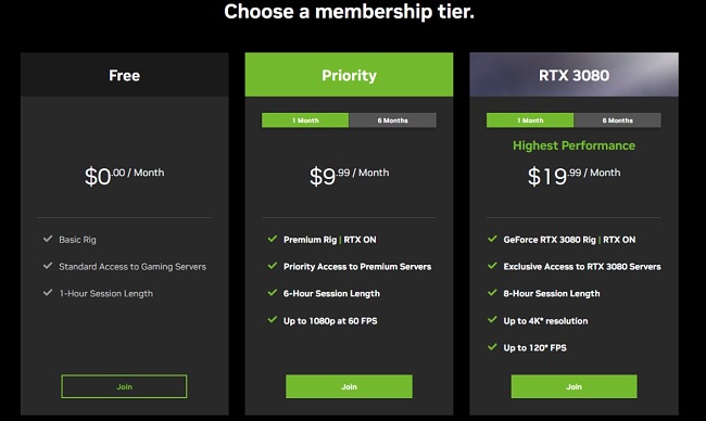 Екранна снимка на членството в GeForce NOW