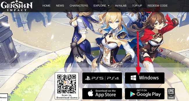 Genshin Impact download options screenshot